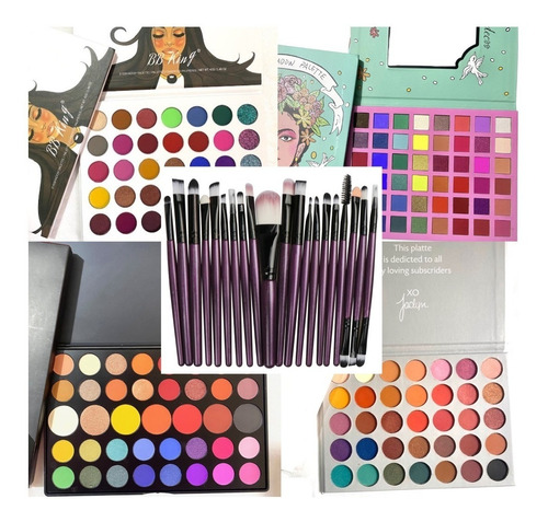 20 Brochas Maquillaje Ojos + Paleta 35 Sombras A Elegir