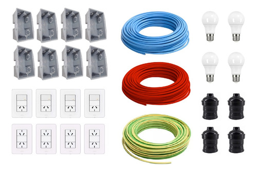Kit Para Instalacion Electrica Con Cables Y Llaves De Luz