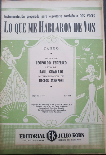 Partitura De Orquesta- Lo Que Me Hablaron De Vos- Tango