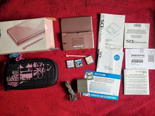 Nintendo Ds Lite Color Rosa Con Caja Y Manuales + Funda + Ju