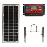 Kit 3en1 Panel Solar 10wp+ Regulador De Carga 10a + Soporte