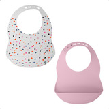 Kit 2 Baberos Ajustables Suave Silicón Para Bebé Sin Bpa Br Color Rosa