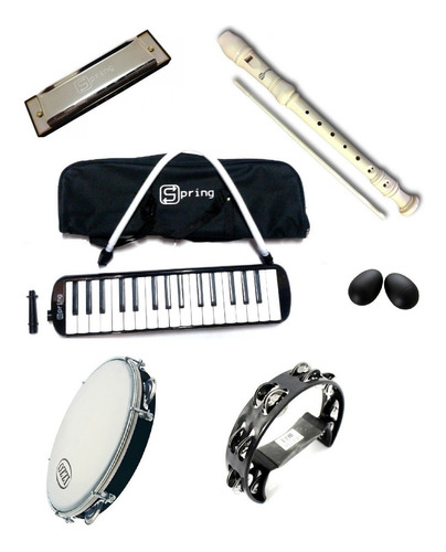 Bandinha Musical Kit 6 Instrumentos Escaleta Flauta Pandeiro