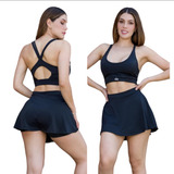 Conjunto Deportivo Falda Short Top Licra Aloo Yogaa Negro Un