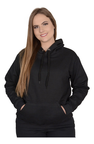 Blusa De Frio Moletom Feminino Peluciado Capuz E Cordão 0201