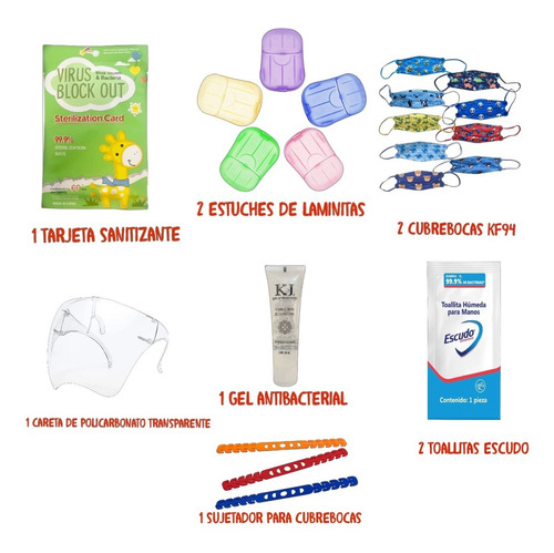 Kit Gel Antibacterial Cubrebocas Careta Cuidado Personal
