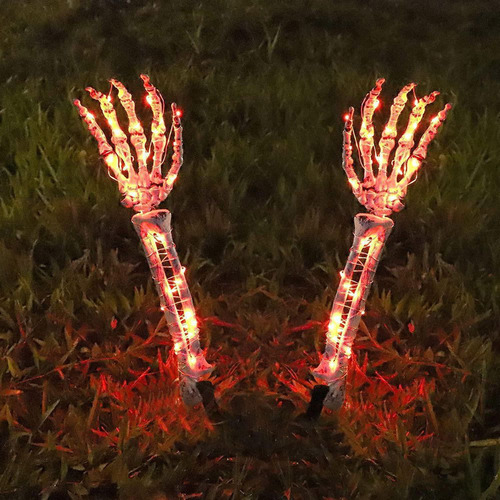 Estacas Iluminadas A Mano Con Forma De Esqueleto De Hallowee