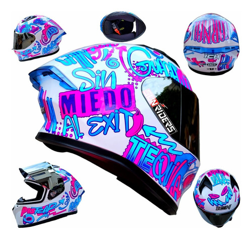 Casco Moto Mujer Bik Ich Blanco Rosa Orale Dot Integral Mica