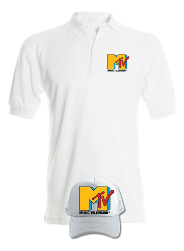 Camiseta Tipo Polo Mtv Music Obsequio Gorra Serie White