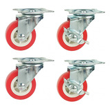 4 Ruedas (2 C Freno) 50mm Rojas Ideal Decoracion Diseño 80kg