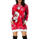 Vestido De Navidad Sudadera Con Capucha Midi Con Estampado