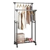 Perchero Rack Organizador Para Ropa Portátil Con Rueditas Color Negro