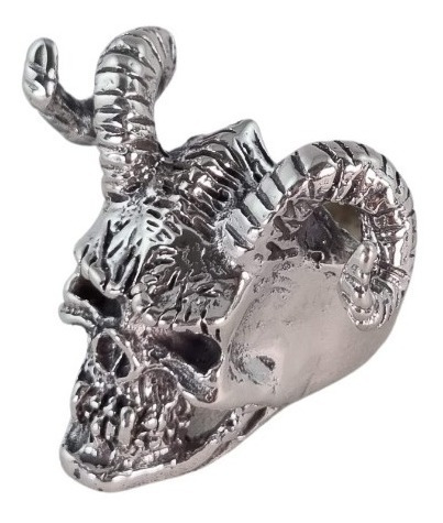 Anillo De Calavera Con Cuernos De Plata Ley .925 P Hombre