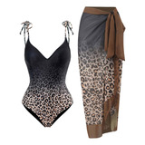 Bikini Ajustado Con Estampado De Leopardo Para Mujer, Vestid