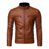 Jaqueta De Motociclista De Couro Masculina Trench Zipper Coa