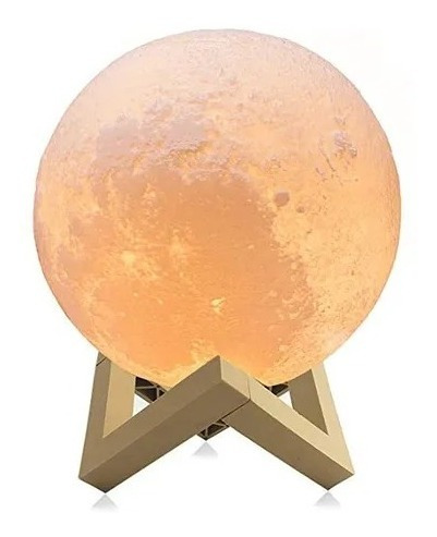 Lámpara Luna 3d Réplica Lunar Base De Madera Recargable