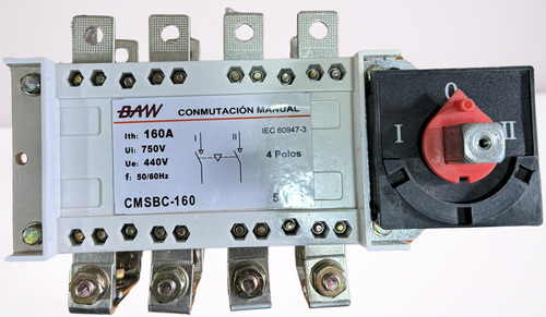 Conmutadora Manual 1-0-2 160 Amp 4 Polos Baw