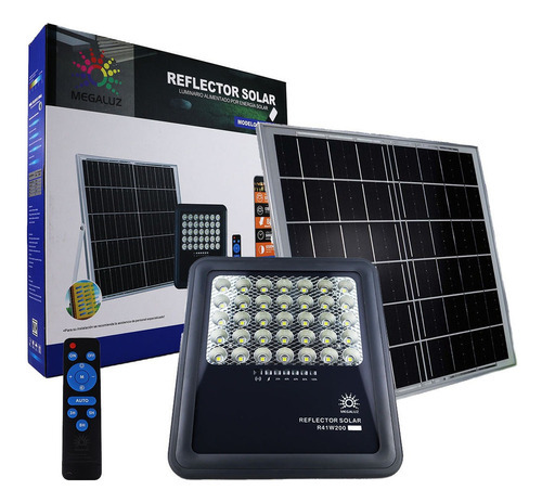 Reflector Led Solar Con Panel 200w Ip66 Y Control Remoto Color De La Carcasa Negro