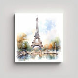 30x30cm Cuadro Paisaje Torre Eiffel Paris Bastidor Madera