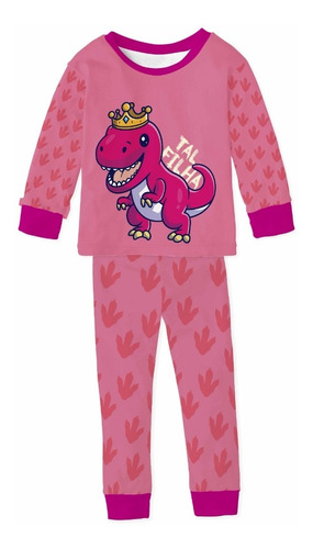 Pijama Infantil Inverno D Malha C/ Punho Tal Filha Dino Rosa