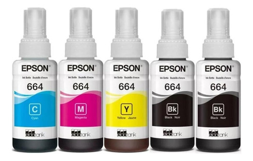 Kit X5 Tintas Epson Original 664 L210, L220 L365, L555, L565