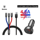 Cargador De Auto Digital Dual Usb 4.8a 24w+cable 3 En 1 Epa