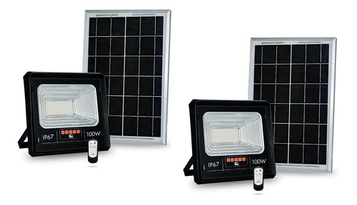 Kit 2 Holofotes Solar 100w Prova D'água 12h Kit Completo