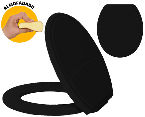 Assento Sanitario Almofadado Exclusive Universal Oval - Plus Slim Preto - 010504116 Metasul