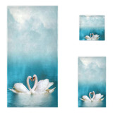 Naanle Beautiful Lake Couple White Swan Juego Decorativo De 
