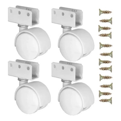 4 Rodízio Rodinha Para Berço Chapa U 15mm Roda 50mm Babycrib Branca