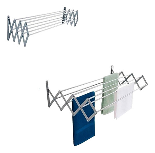 Varal De Parede Sanfonado Retrátil Alumínio 60cm X