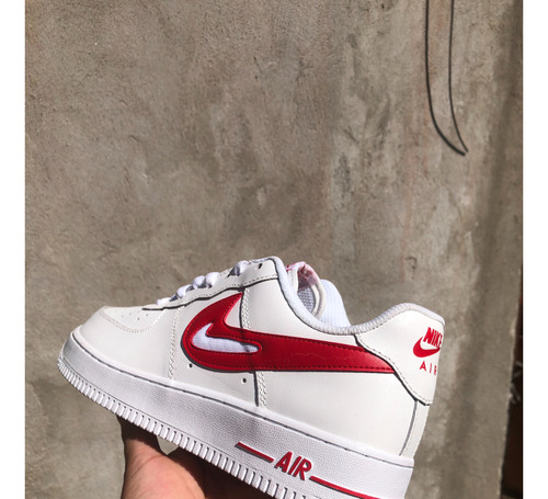 Tenis Nike Af1 Blancos Rojo Sneakers Clasicos