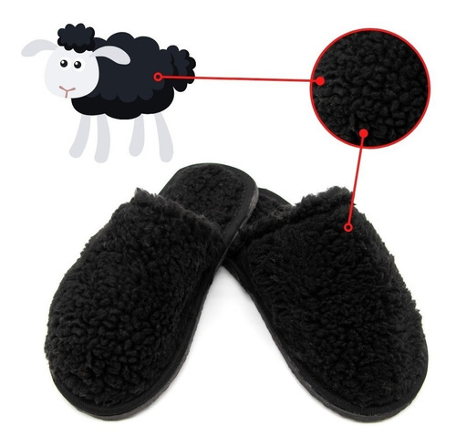 Pantufa Preta Pelúcia Ovelha Premium Molde Slipper Exclusivo