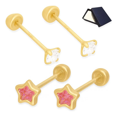 Aretes Broqueles Oro 10k Estrella Estrellas Mujer Bebe Niña 2 Pares Dos Pares Broqueles Piercing Perforación Mujer Dama Niña Broquel Basicos Bebe Niña Mujer Aretes Oro 10k Rosa 10 Quilates | Envío gratis