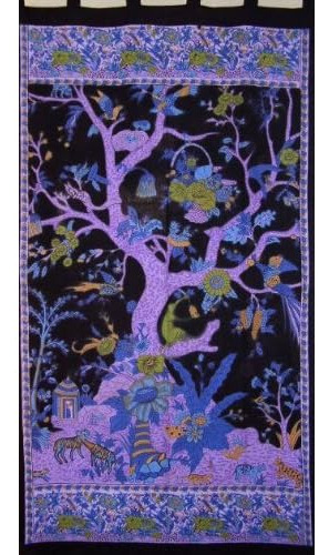 Tree Of Life Tab Top Curtain-drape-door Panel-black/pur...