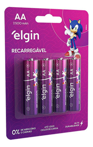 Pilha Recarregavel Aa 2500mah Cartela Com 4 Elgin 82173