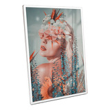 Quadro Moderno Colorido Mulher Com Flores Decorativo Vidro