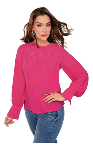 Blusa Mujer Casual Manga Larga Rosa Moda Elegante 912-22