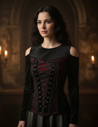 Blusa Terciopelo Tipo Corset C/encaje Hombros Descubiertos
