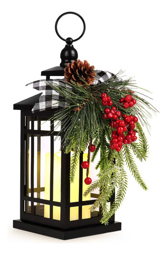 Farol Decorativo De Metal Para Velas De Navidad Con Luz Led,