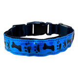 Collar De Luz Led Para Perro Seguridad En Paseo Nocturno Color Huellas Azul Tamaño Del Collar Grande G/l