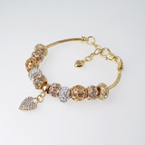 Pulsera Corazón Dorado Con Charms Y Zircones - Acero