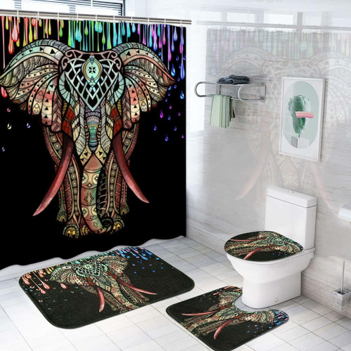 Cortina Para Baño 178cm X 175cm Mandala Indian Elephant