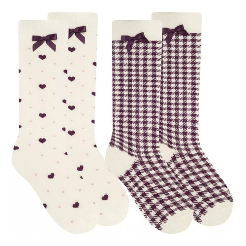 Kit 2 Pares Meia Selene 3/4 Laço Lacinho Infantil Selene