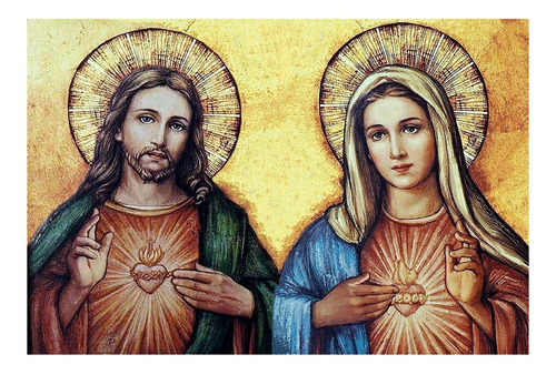 Sagrado Corazon Jesus Y Maria Lienzografia Lienzo Impresion 