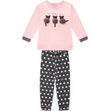 Conjunto Infantil Feminino Casaco Gatinho Calça Elegante