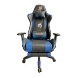 Silla Gamer Azul Haunter Reclinable Con Reposa Pies En Cuero