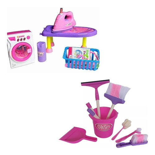 Pack Mesa De Planchar Plancha Lavadora +set De Aseo Infantil