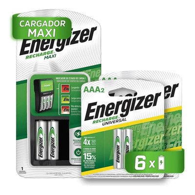 Energizer - Cargador de Pilas AA\u002FAAA con 4 Puertos - Incluye 4 Pilas AAA Recargables 700 mAh, 110V - Indicador de carga - ECOM9 - Para linternas, juguetes y radios | Meses sin interés