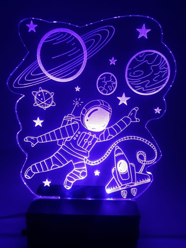 Luminária Abajur Led Astronauta Com Planetas Personalizada